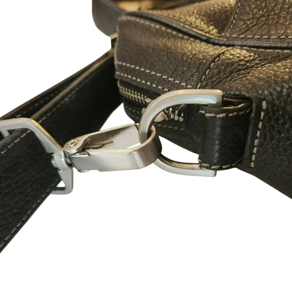 Hugo Boss Black Grained Leather Laptop Bag Adjustable Strap & Dual Handles